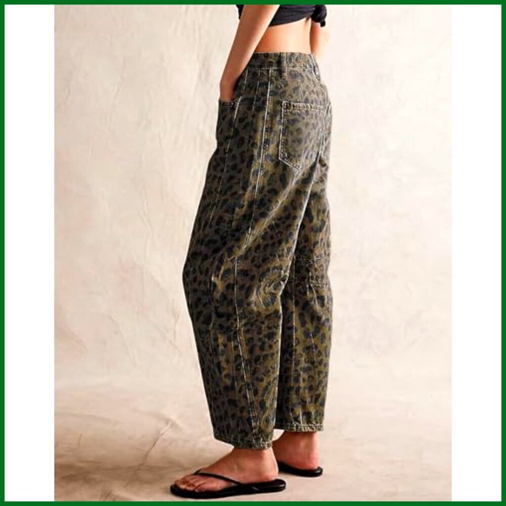 Stretchy Mid Rise Barrel Jeans Vintage Loose Wide Leg Cropped Denim Pants - Picture 3 of 4